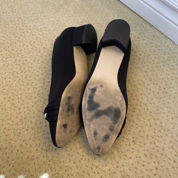 Satin Black low heel (1" heel) walkable shoes with gold detail - Picture 6 of 7